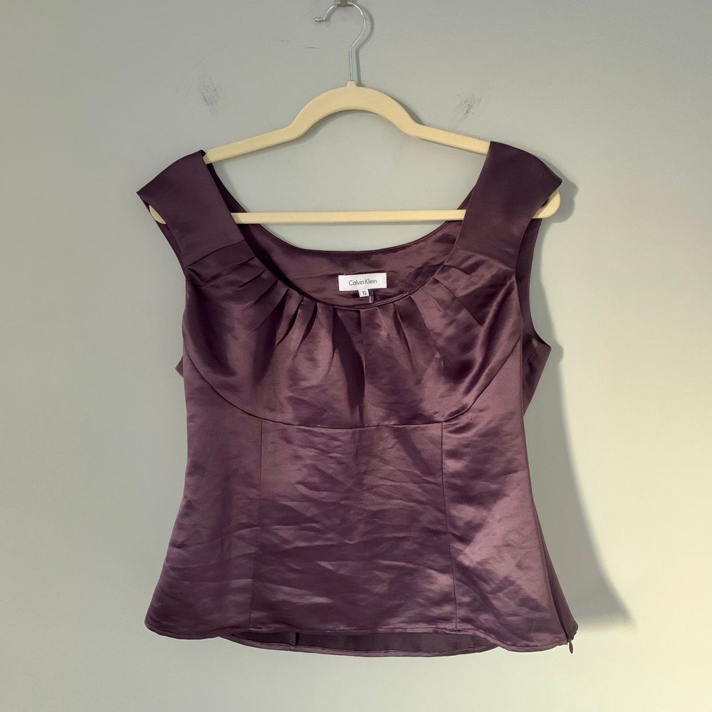 Calvin Klein career blouse, satin, purple, 10